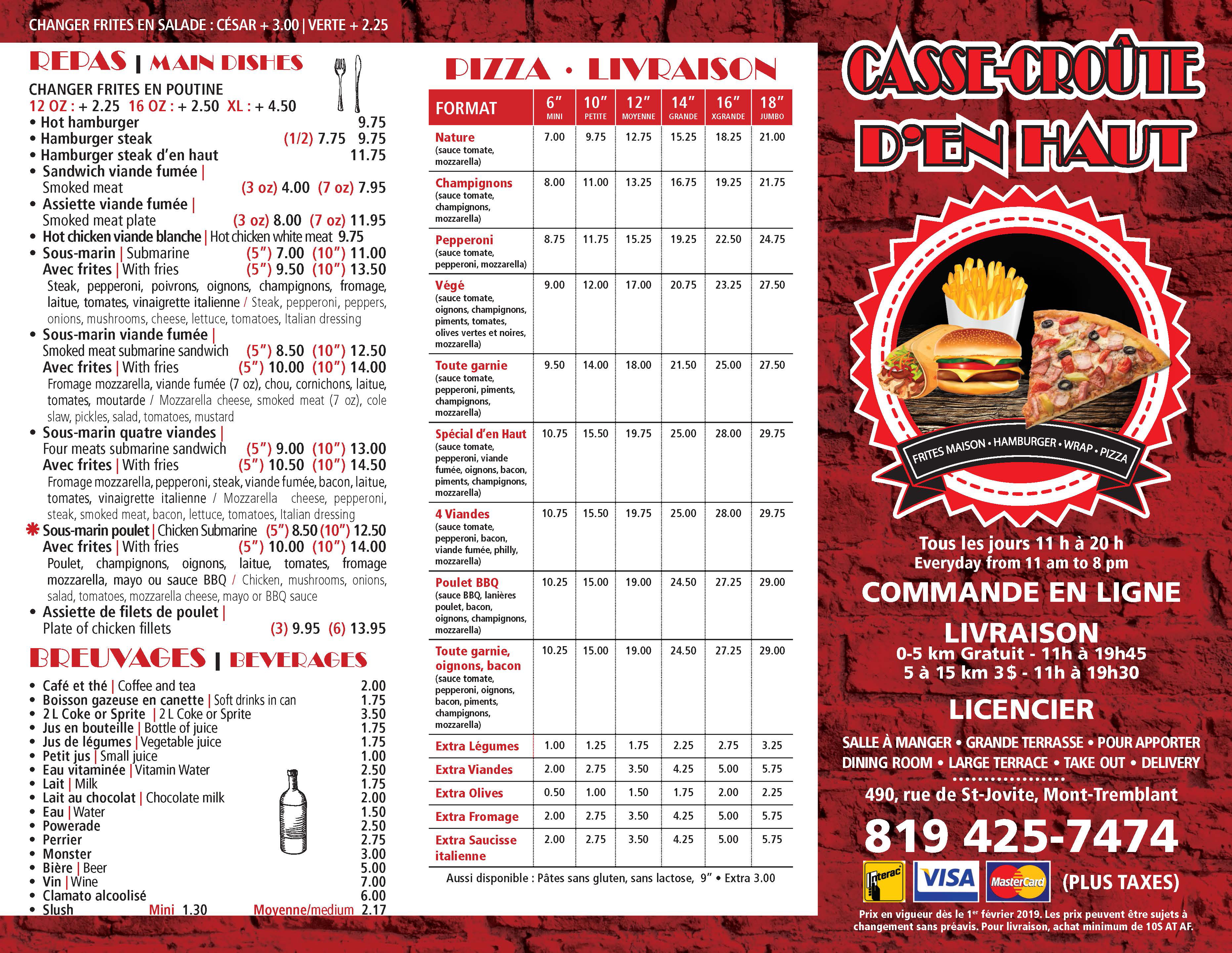 Casse Croute D En Haut Mont Tremblant Delivery Menu